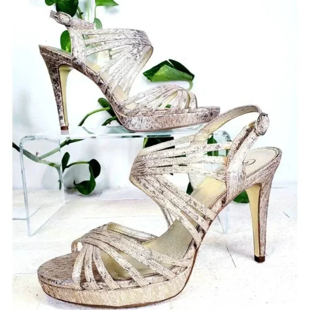 Adrianna Papell “Aiden” Gold Metallic Strappy Slingback Platform Sandal